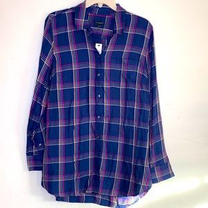 Talbots Navy Plaid button up